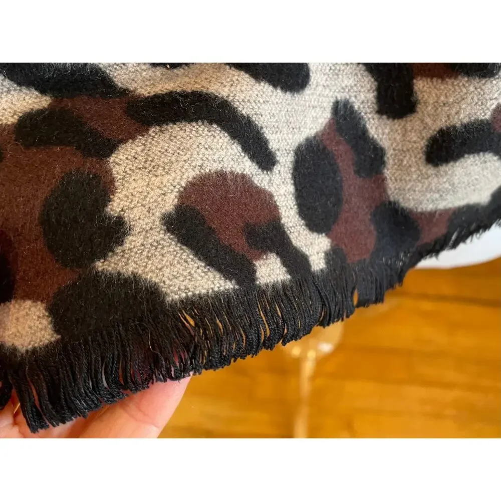Alfani Brushed Silk Animal Print Scarf /Leopard Print Scarf with Fringe 66 x 12